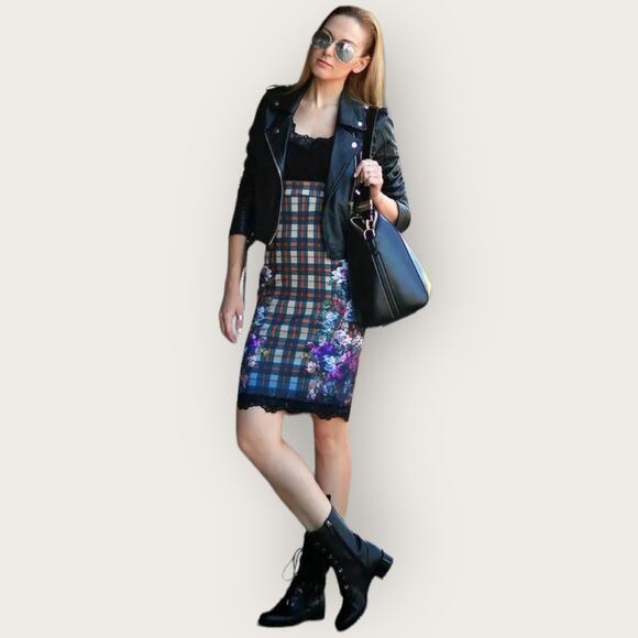 ZARA Floral Check Lace Bodycon Dress | Small | Black Dark Floral Preppy Grunge - Picture 5 of 9